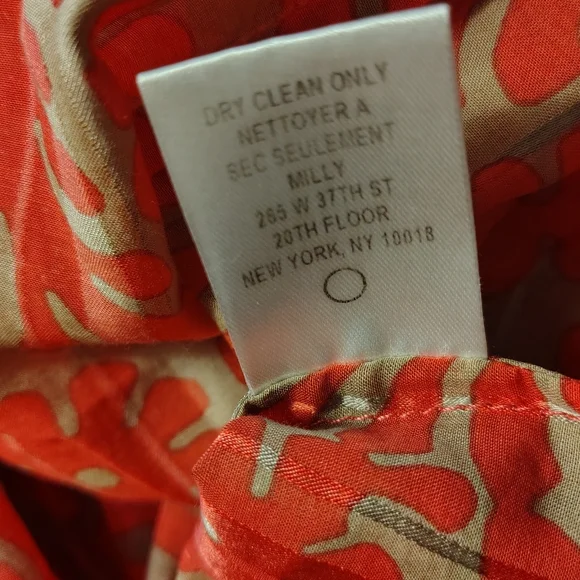 NWOT Milly Coral Red & Tan Leafy Abstract Floral Ruffle Blouse Silk Top M - Picture 9 of 10